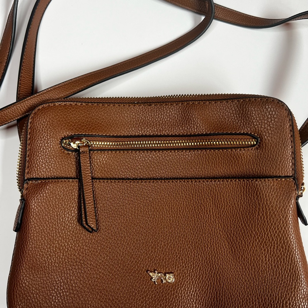 Mathew & Julian Brown Faux Leather Crossbody Bag Double Zip Organizer Purse